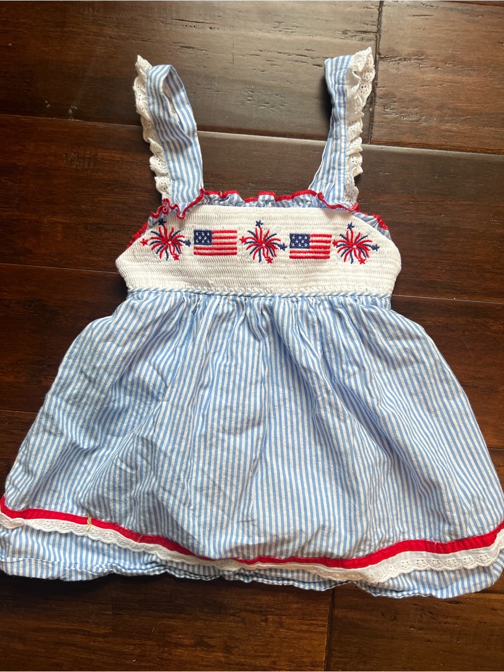Honeydew USA Blue & White Striped Tank Top with Red Embroidery